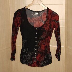 Venus Black Red Floral Cardigan Sweater XS